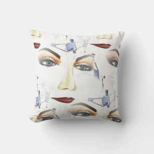 Abstrakt Female Porträtt Geometric Ansikte Art Kudde
