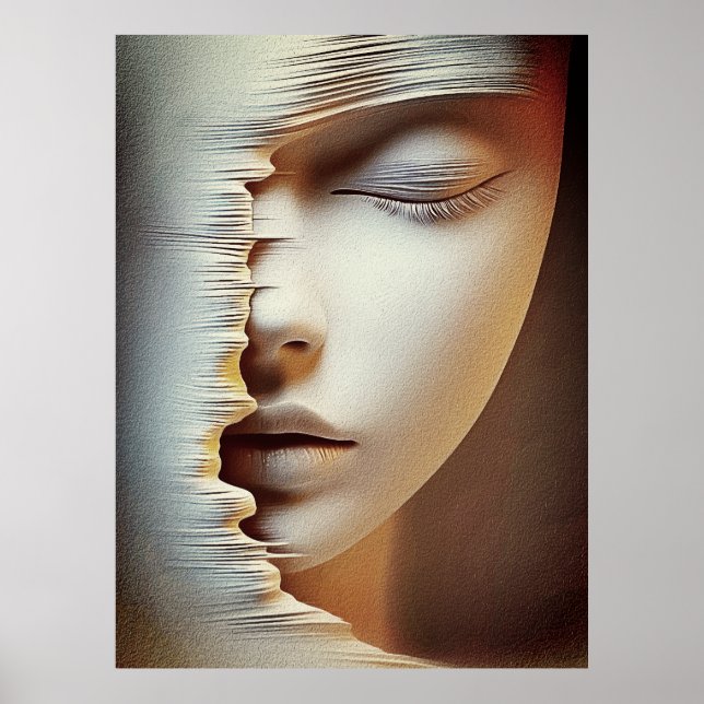 Abstrakt Feminine Ansikte Wall Art - modern textur Poster (Framsidan)