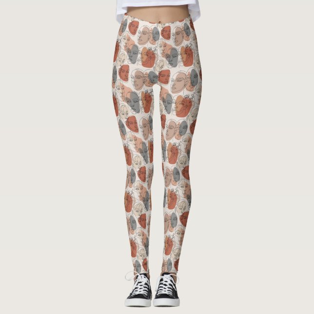 Abstrakt feminint ansiktsmönster leggings (Framsida)