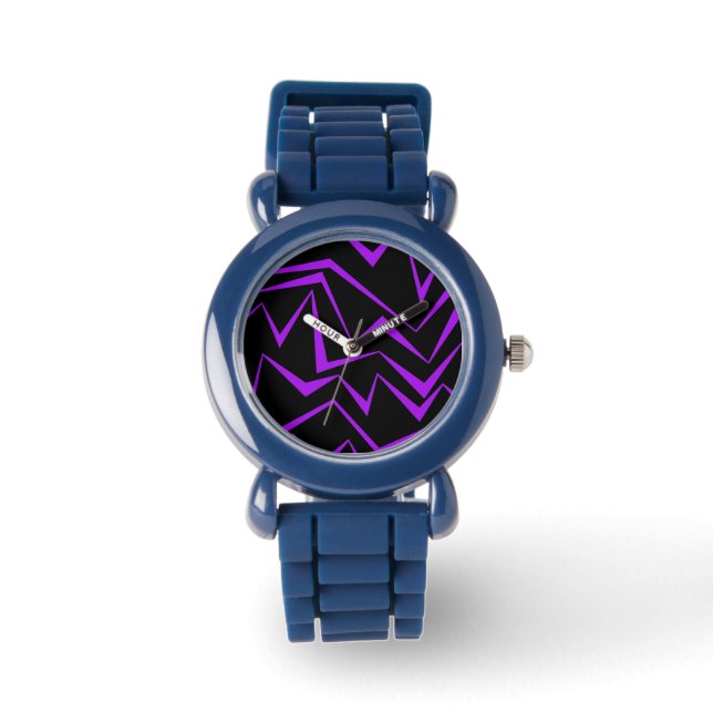 Abstrakt, fet, vibrerande geometrisk zigzag mönste armbandsur (Framsida)