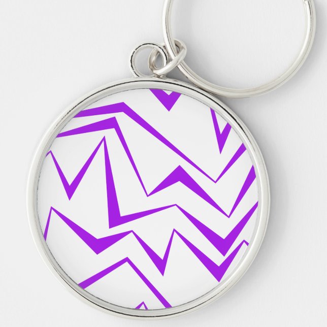 Abstrakt, fet, vibrerande geometrisk zigzag mönste rund silverfärgad nyckelring (Framsidan)
