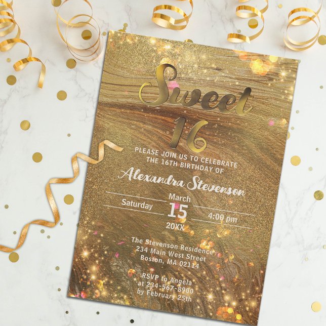 Abstrakt Finare Chic Trendig Guld Glitter Sverige  Inbjudningar (Skapare uppladdad)