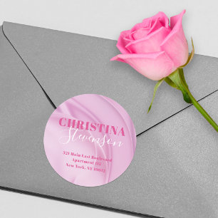 Abstrakt Finare Rosa Round Return-adressetikett Runt Klistermärke