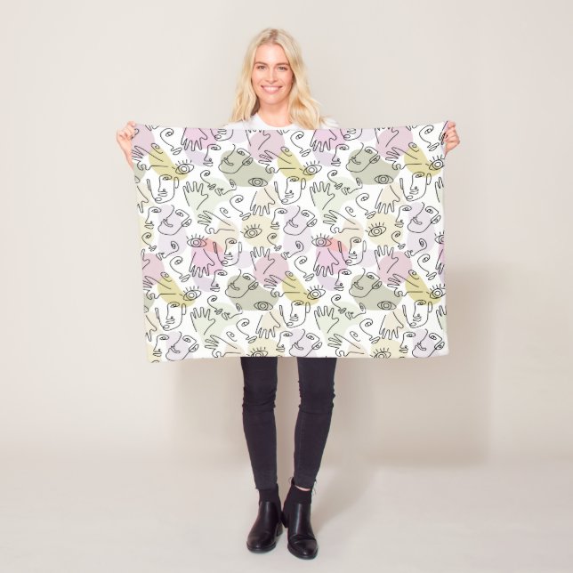 Abstrakt Finger Doodle Line Art Fleecefilt (På plats)