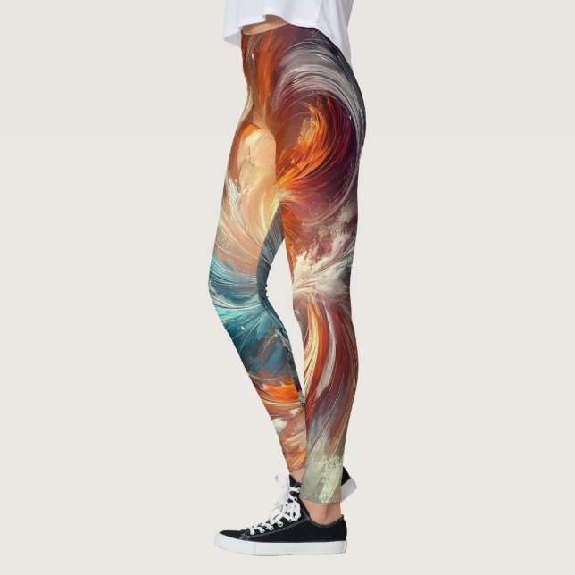 Abstrakt Fire and Ice Swirl Kvinnor Leggings (Vänster)