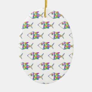 Abstrakt Fish Mönster Julgransprydnad Keramik