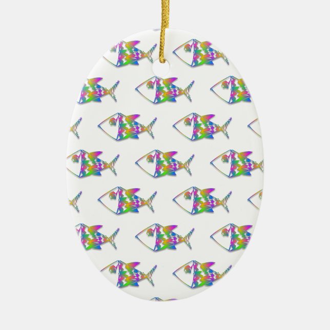 Abstrakt Fish Mönster Julgransprydnad Keramik (Framsidan)