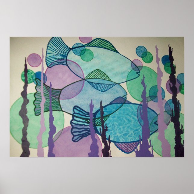 Abstrakt fisk i blått poster (Framsidan)