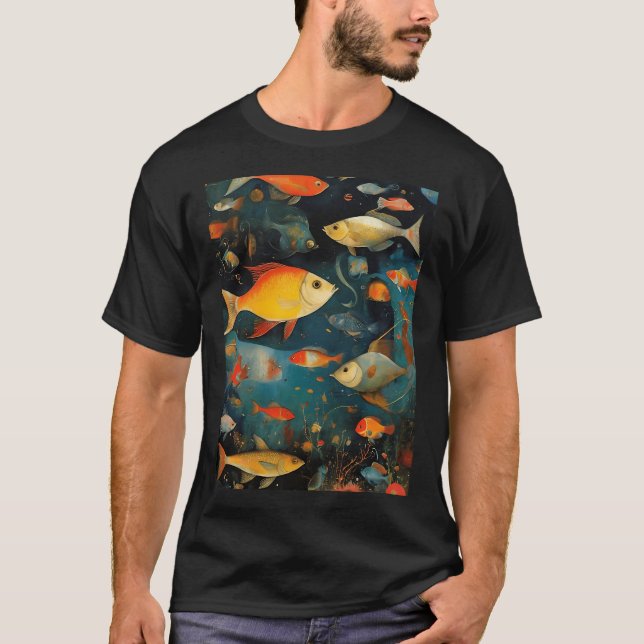 Abstrakt Fiskkonst T Shirt (Framsida)