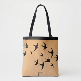 Abstrakt Fiskmås Silhouette Flies Bird Sunset Tygkasse