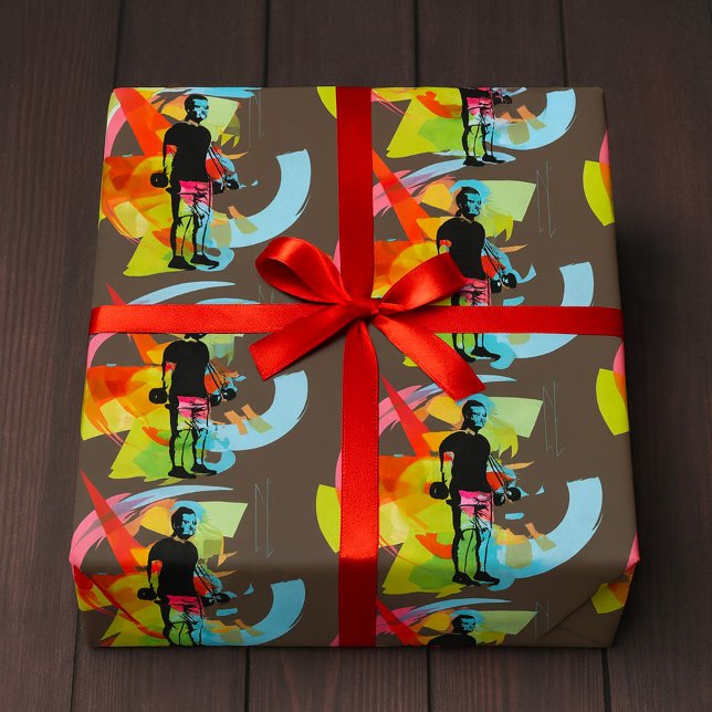 Abstrakt Fitness Art of Man Lypping Dumbbells Presentpapper (Skapare uppladdad)
