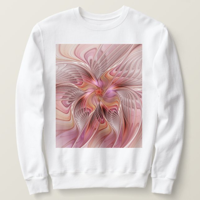 Abstrakt Fjäril Färgrik Fantasy Fraktal Konst Lång Ärmad Tröja (Design framsida)
