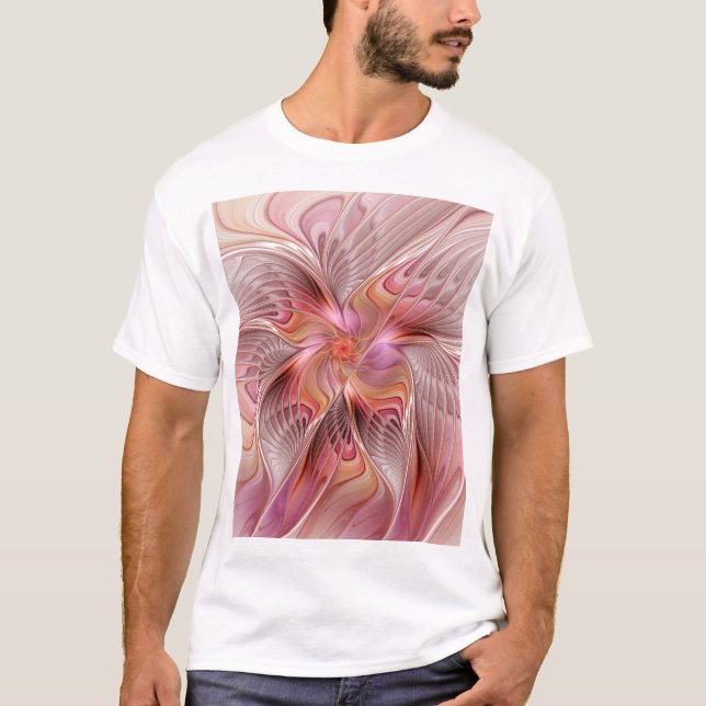 Abstrakt Fjäril Färgrik Fantasy Fraktal Konst T Shirt (Framsida)