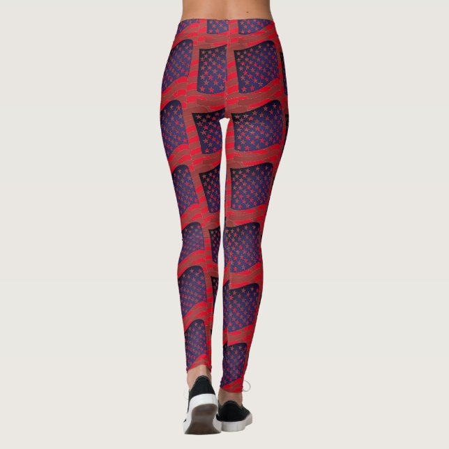 Abstrakt Flagga Patriotic Roligt Dam Leggings (Baksida)