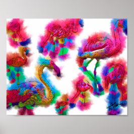 Abstrakt Flamingo Flock Poster