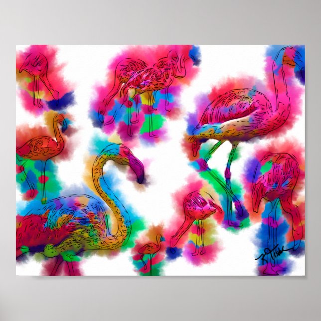 Abstrakt Flamingo Flock Poster (Framsidan)