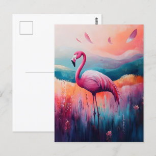Abstrakt Flamingo Oljemålning Vykort