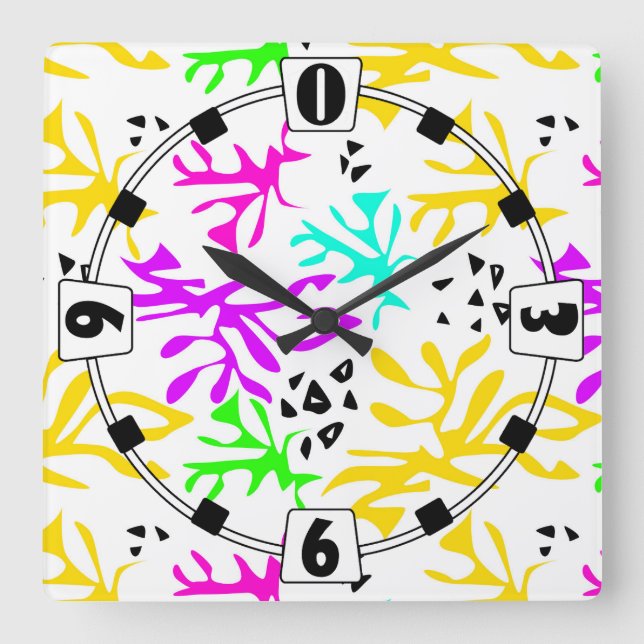 Abstrakt flerfärgat neon mönster fyrkantig klocka (Framsida)