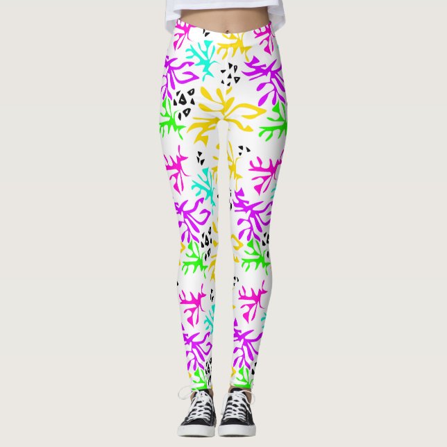 Abstrakt flerfärgat neon mönster leggings (Framsida)