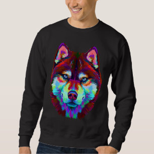 Abstrakt flerfärgat Porträtt i Siberian husky Lång Ärmad Tröja
