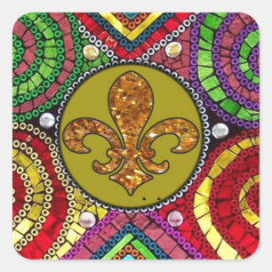 Abstrakt Fleur De Lis Tile mosaic Colorful Fyrkantigt Klistermärke