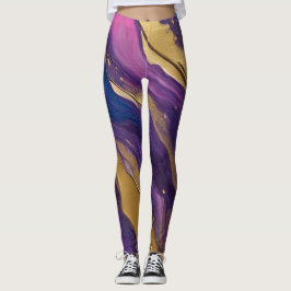 Abstrakt-Flow Art-Blue Lila Rosa och Guld Leggings