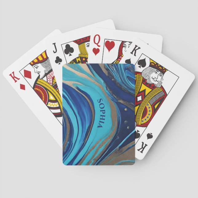 Abstrakt Flow Art-Blue och Guld- Casinokort (Baksidan)