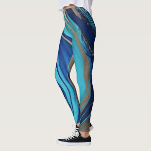 Abstrakt-Flow Art-Blue och Guld- Leggings