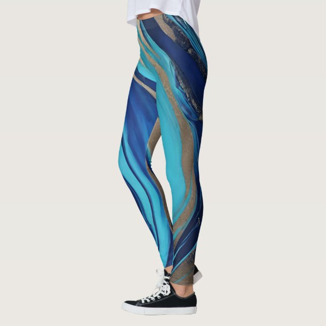 Abstrakt-Flow Art-Blue och Guld- Leggings (Vänster)