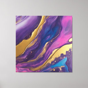 Abstrakt-Flow Art-Blue Rosa Lila och Guld Canvastryck