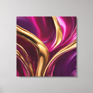 Abstrakt-Flow Art-Fuchsia Lila och Guld Canvastryck