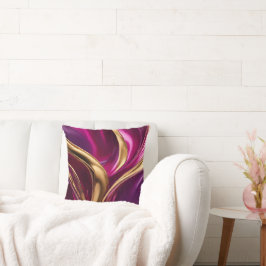 Abstrakt-Flow Art-Fuchsia Lila och Guld Kudde