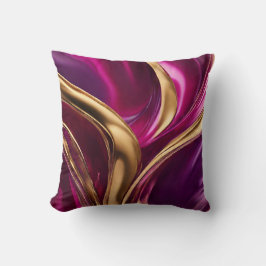 Abstrakt-Flow Art-Fuchsia Lila och Guld Kudde