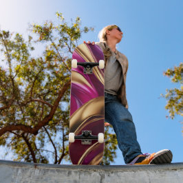 Abstrakt Flow Art-Fuchsia Lila och Guld Mini Skateboard Bräda 18,5 Cm