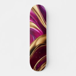 Abstrakt Flow Art-Fuchsia Lila och Guld Mini Skateboard Bräda 18,5 Cm
