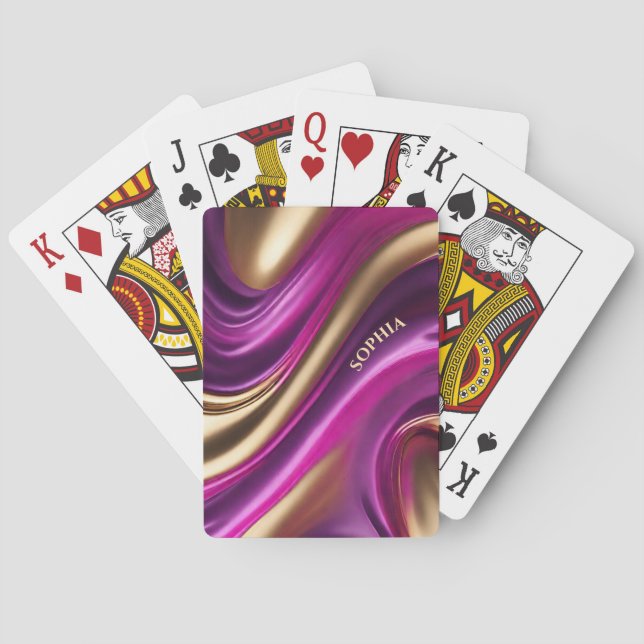 Abstrakt Flow Art Lila Rosa och Guld Casinokort (Baksidan)