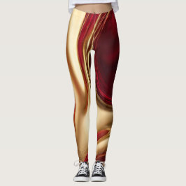 Abstrakt-Flow Art-Red och Guld Leggings