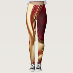 Abstrakt-Flow Art-Red och Guld Leggings