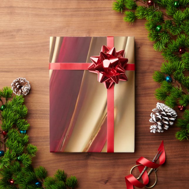 Abstrakt Flow Art-Red och Guld- Presentpapper (Julgåva)