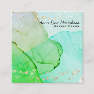 *~* Abstrakt Flow Bubbles Mint Grönt Gult Blue Fyrkantigt Visitkort