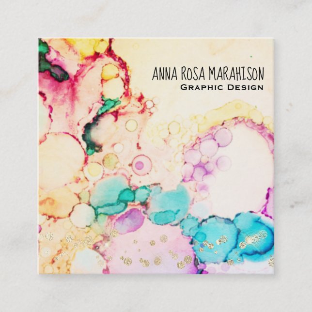 *~* Abstrakt Flow Bubbles Peach Gult Blue Fyrkantigt Visitkort (Framsida)