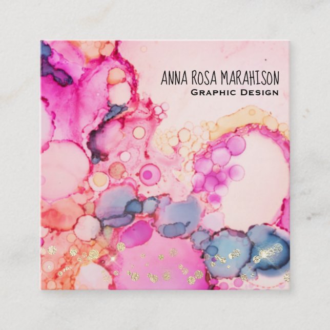 *~* Abstrakt Flow Bubbles Peach Rosa Blue Fyrkantigt Visitkort (Framsida)