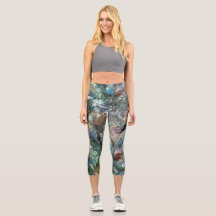 Abstrakt Flower Cropped Yoga Byxor