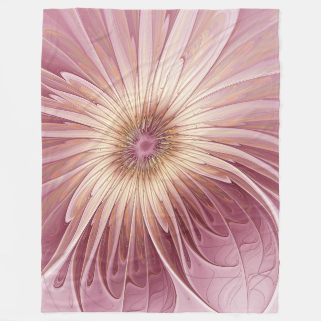 Abstrakt Flower Fractal Art & Shades of Burgundy Fleecefilt (Framsidan)