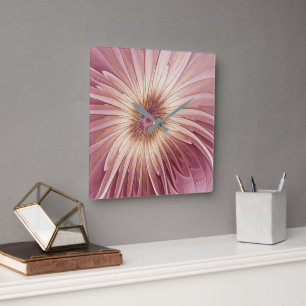 Abstrakt Flower Fractal Art & Shades of Burgundy Fyrkantig Klocka