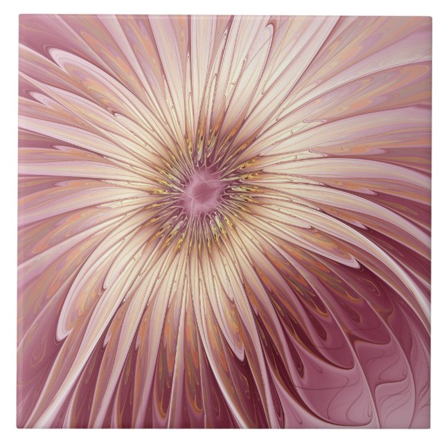 Abstrakt Flower Fractal Art & Shades of Burgundy Kakelplatta (Framsidan)