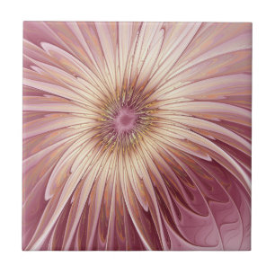 Abstrakt Flower Fractal Art & Shades of Burgundy Kakelplatta