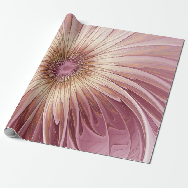 Abstrakt Flower Fractal Art & Shades of Burgundy Presentpapper (Utrullad)