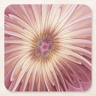 Abstrakt Flower Fractal Art & Shades of Burgundy Underlägg Papper Kvadrat