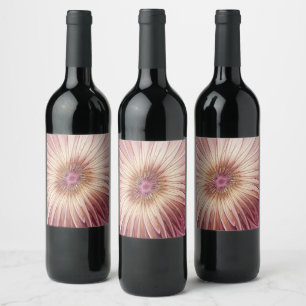 Abstrakt Flower Fractal Art & Shades of Burgundy Vinflaska Etikett